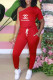 Red Fashion Casual Print Letter Oblique Collar Jumpsuits