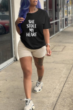 Black Fashion Street Print Patchwork Letter O Neck T-Shirts