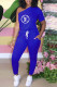 Blue Fashion Casual Print Letter One Shoulder Jumpsuits