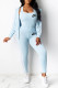 Light Blue Fashion Casual Print Patchwork Long Sleeve Three Pieces