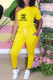 Yellow Fashion Casual Print Letter Oblique Collar Jumpsuits