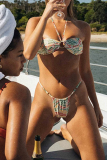 Colour Sexy Vacation Print Bandage Patchwork Swimwears