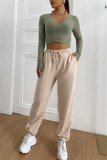 Green Fashion Casual Solid Patchwork V Neck Tops