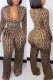 Khaki Fashion Casual Print Basic Zipper Collar Regular Jumpsuits