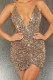Champagne Sexy Solid Sequins Split Joint Asymmetrical Spaghetti Strap Sling Dress Dresses