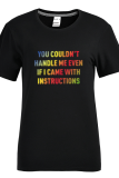 Black Fashion Street Print Patchwork Letter O Neck T-Shirts