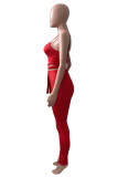 Red Fashion Sexy Solid Bandage Backless V Neck Sleeveless Two Pieces