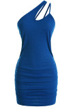 Rose Red Sexy Solid Patchwork Asymmetrical Oblique Collar Pencil Skirt Dresses