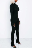 Black Sexy Solid Zipper Patchwork O Neck Skinny Jumpsuits