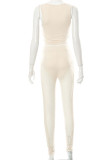 Apricot Sexy Solid Patchwork See-through O Neck Sleeveless Two Pieces