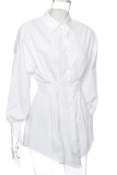 White Street Solid Patchwork Fold Turndown Collar Shirt Dress Dresses