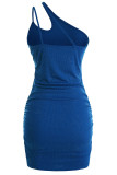 Rose Red Sexy Solid Patchwork Asymmetrical Oblique Collar Pencil Skirt Dresses