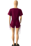Colorful Blue Sexy Solid Patchwork V Neck Regular Rompers