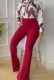 Red Casual Print Bandage Split Joint With Belt O Neck Long Sleeve Two Pieces