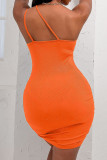Rose Red Sexy Solid Patchwork Asymmetrical Oblique Collar Pencil Skirt Dresses