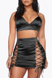 Silver Sexy Solid Bandage Hollowed Out Patchwork Spaghetti Strap Sleeveless Two Pieces