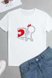 White Fashion Cute Print Patchwork O Neck T-Shirts