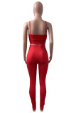 Red Fashion Sexy Solid Bandage Backless V Neck Sleeveless Two Pieces