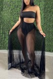 Rose Red Fashion Sexy Solid Backless Swimwears Three-piece Set