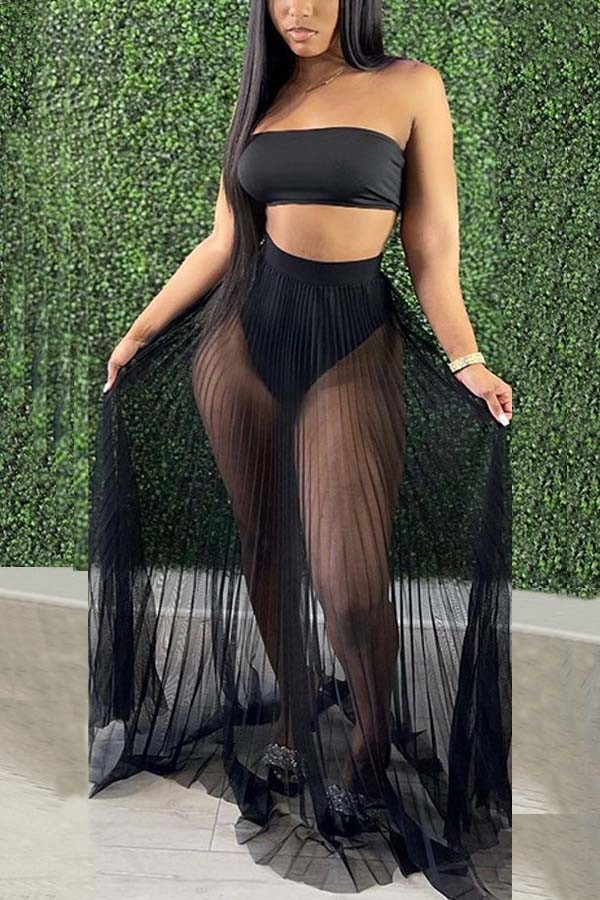 Black Fashion Sexy Solid Backless Swimwears Three-piece Set