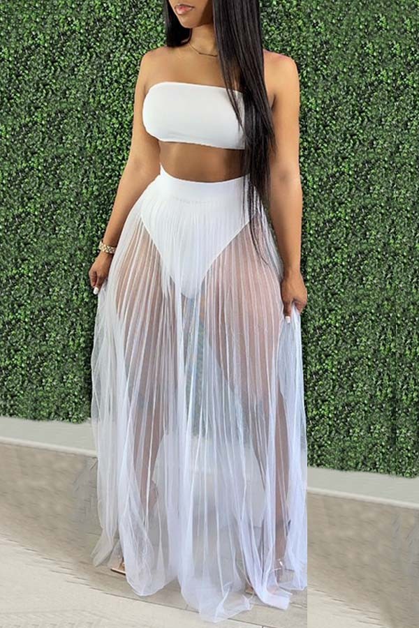 White Fashion Sexy Solid Backless Swimwears Three-piece Set