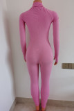 Pink Sexy Solid Zipper Patchwork O Neck Skinny Jumpsuits