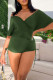 Army Green Sexy Solid Patchwork V Neck Regular Rompers