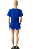 Colorful Blue Sexy Solid Patchwork V Neck Regular Rompers