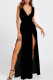 Black Fashion Sexy Solid Slit V Neck Sleeveless Dress