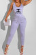 Light Purple Fashion Casual Print Letter O Neck Jumpsuits