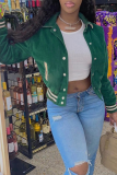 Green Casual Solid Buckle Turndown Collar Outerwear