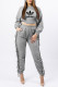 Grey Fashion Sportswear Print Letter Hooded Collar Long Sleeve Two Pieces