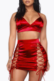 Silver Sexy Solid Bandage Hollowed Out Patchwork Spaghetti Strap Sleeveless Two Pieces