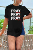 Black Fashion Casual Print Patchwork Letter O Neck T-Shirts