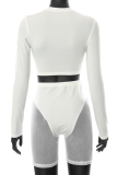 White Sexy Solid See-through O Neck Long Sleeve Two Pieces