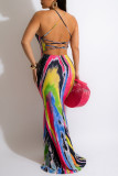 Colour Fashion Sexy Color Lump Strap Design Printing Halter Printed Dress Dresses