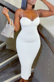 White Sexy Solid Patchwork Spaghetti Strap Pencil Skirt Dresses