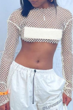 White Sexy Solid Patchwork Half A Turtleneck Tops