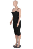 Brown Fashion Sexy Solid Backless Fold Spaghetti Strap Sleeveless Dress