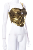 Gold Sexy Solid Patchwork One Shoulder Tops