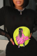 Black Street Print Mesh O Neck Long Sleeve Two Pieces