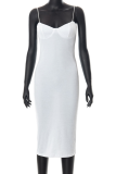 White Sexy Solid Patchwork Spaghetti Strap Pencil Skirt Dresses