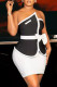 Black White Sexy Solid Patchwork Asymmetrical With Bow Strapless Sleeveless Two Pieces