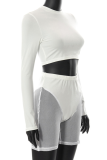 White Sexy Solid See-through O Neck Long Sleeve Two Pieces