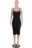 Brown Fashion Sexy Solid Backless Fold Spaghetti Strap Sleeveless Dress