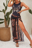 Black Sexy Print Patchwork Swimwears