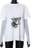 White Street Print Mesh O Neck Long Sleeve Two Pieces