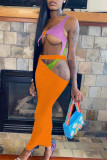 Orange Fashion Sexy Patchwork Hollowed Out Backless Swimwears