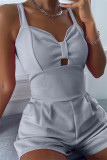 Pink Sexy Casual Solid Hollowed Out Backless Spaghetti Strap Skinny Romper