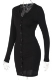 Apricot Sexy Solid Patchwork Buckle V Neck Long Sleeve Two Pieces